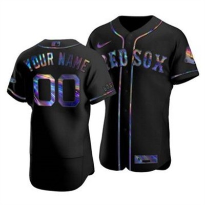 Boston Red Sox Custom Men's Nike Iridescent Holographic Collection MLB Jersey Black